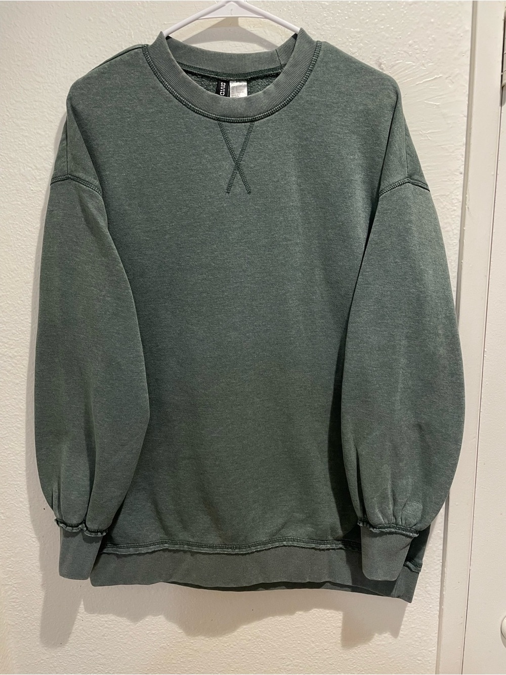H&M Divided Balloon Sleeve Washed Green Pullover Crewneck Sweatshirt